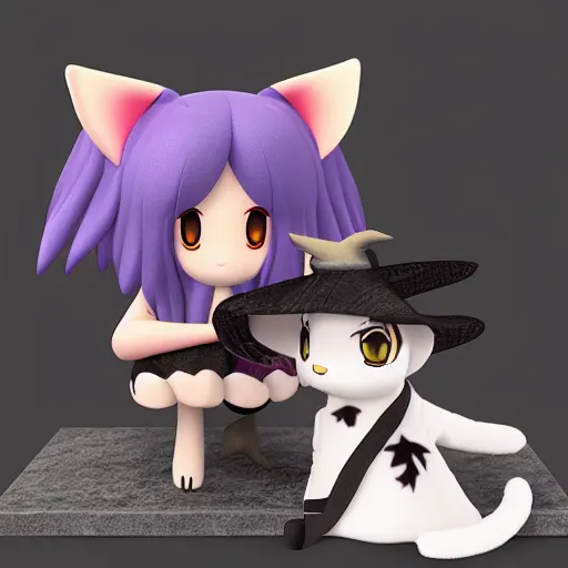 Image similar to cute fumo plush of a cat girl casting a summoning spell, witch, vray