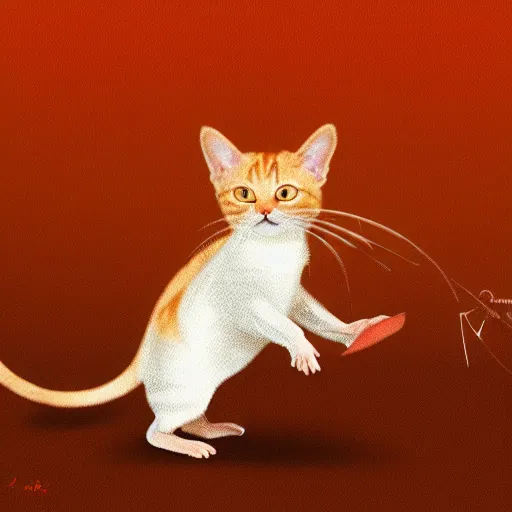 Image similar to orange tabby cat chasing a mouse, illustration, contemporary, realistic, hd
