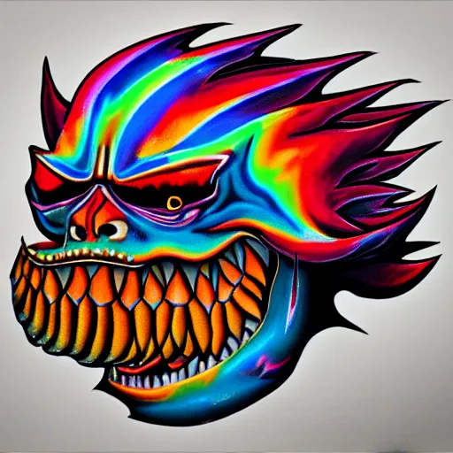 Prompt: stylized psychedelic airbrush art of an orc on a motorcycle