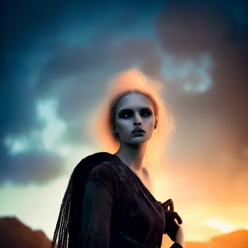 Prompt: photographic portrait of a stunningly beautiful post apocalyptic gothic female in soft dreamy light at sunset, contemporary fashion shoot, by edward robert hughes, annie leibovitz and steve mccurry, david lazar, jimmy nelsson, breathtaking, 8 k resolution, extremely detailed, beautiful, establishing shot, artistic, hyperrealistic, beautiful face, octane render