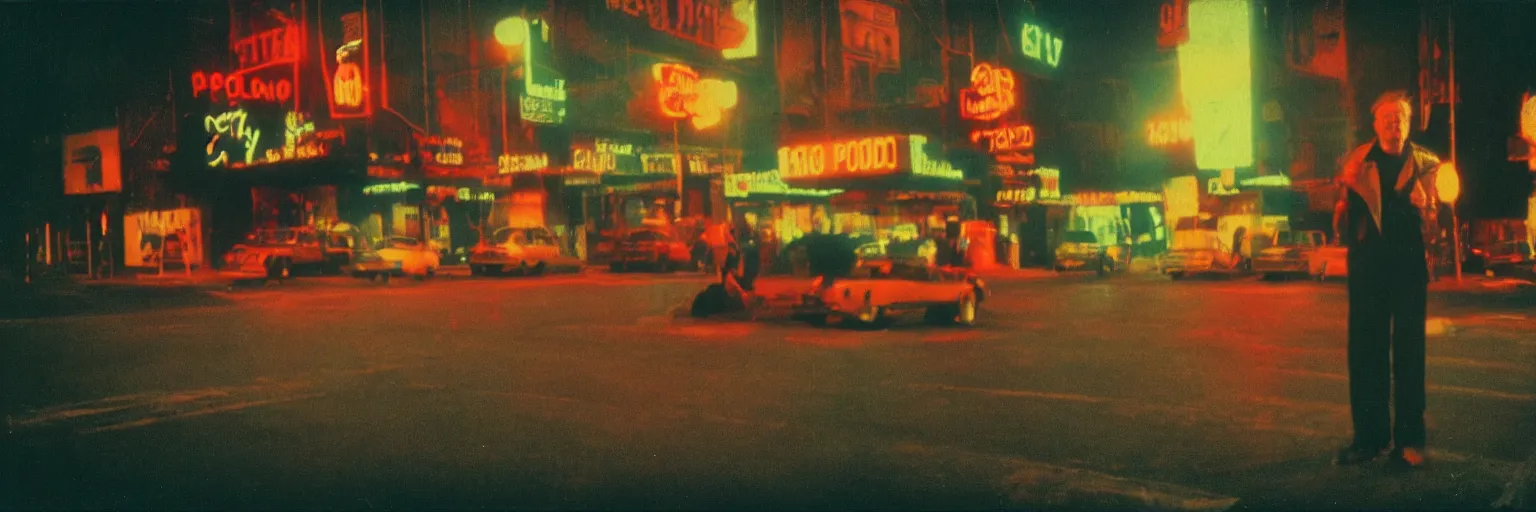 Image similar to 8 0 s polaroid photo, cinema still from david lynch movie, sleazy man watching night streets, colorful haze, americana, high production value, 8 k resolution, hyperrealistic, hdr, photorealistic, high definition, high details, tehnicolor, award - winning photography, masterpiece, amazing colors