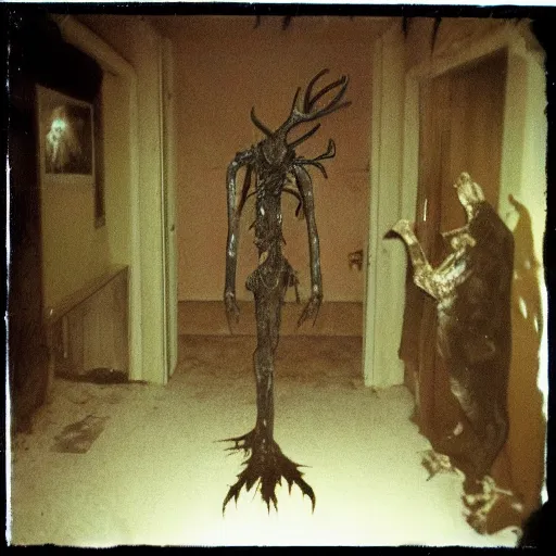 Prompt: creepy grunge disposable camera photo of a wendigo | horror | nightmare