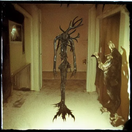 Image similar to creepy grunge disposable camera photo of a wendigo | horror | nightmare