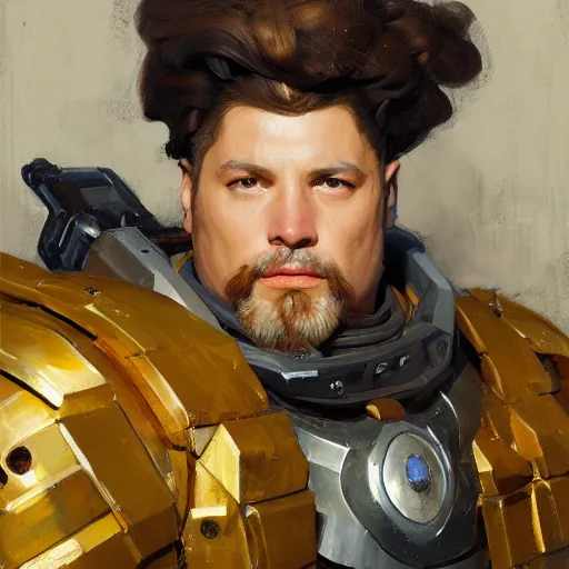 Image similar to greg manchess portrait painting of armored gustav klimt as overwatch character, medium shot, asymmetrical, profile picture, organic painting, sunny day, matte painting, bold shapes, hard edges, street art, trending on artstation, by huang guangjian, gil elvgren, ruan jia, randy vargas, greg rutkowski