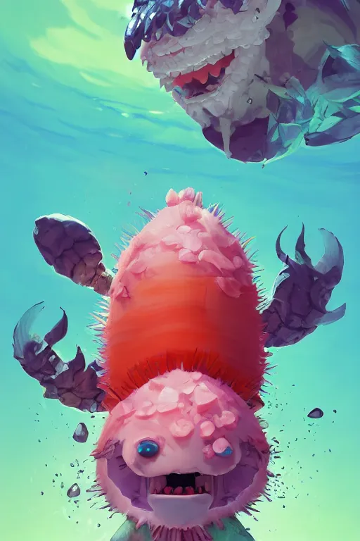 Image similar to 3 d render creature animal sushi cristal very big eye roots cactus elemental flush of force nature micro world fluo fishscale, comics gta 5 cover, official fanart behance hd artstation by jesper ejsing, by rhads, makoto shinkai and lois van baarle, ilya kuvshinov, ossdraws