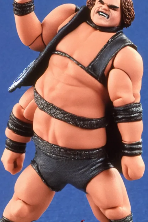 Prompt: jack black as a 1 9 8 0 s wrestling action figure