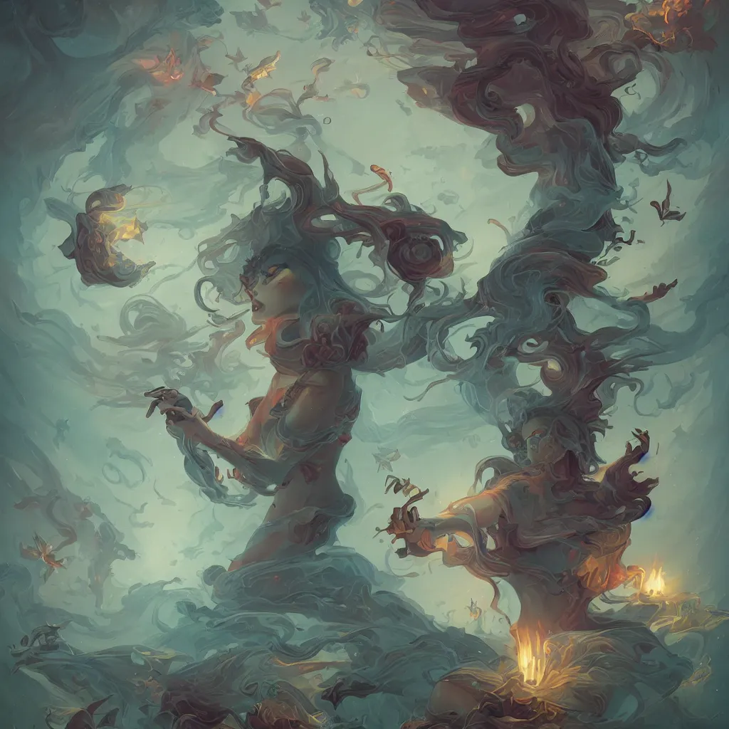 Image similar to tarot by peter mohrbacher and dan mumford and nekro, cgsociety, volumetric light, 3 d render