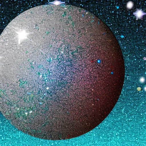 Image similar to planet with skin of texture of glitter, lsd