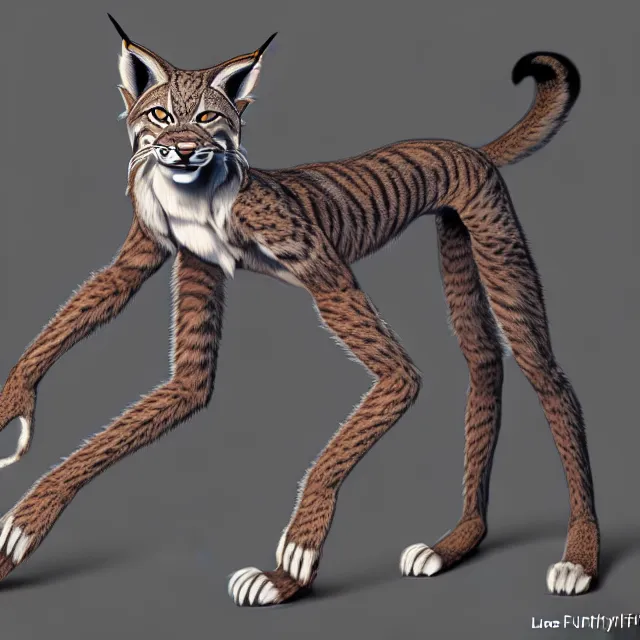 Image similar to the full body of anthropomorphic lynx fursona from behind wearing a steampunk suit as unimaginably beautiful, gorgeous, elegant, young woman with lynx head, an ultrafine hyperdetailed illustration by furaffinity, intricate linework, white fur, unreal engine 5 highly rendered, global illumination, radiant light, detailed and intricate environment