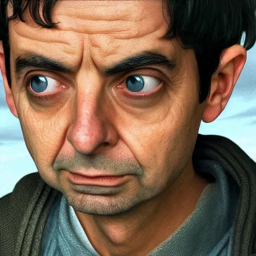 Image similar to mr beans as a jedi master, star wars, photo, realistic detail