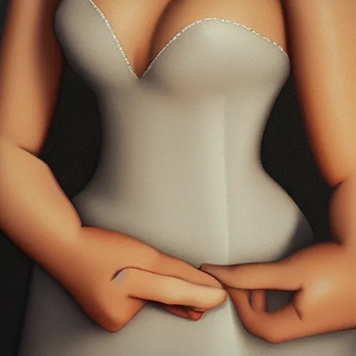 Image similar to close - up of hands fastening the dress, artstation