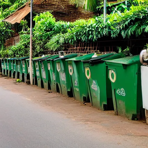 Prompt: green dustbin in sri lanka, street view