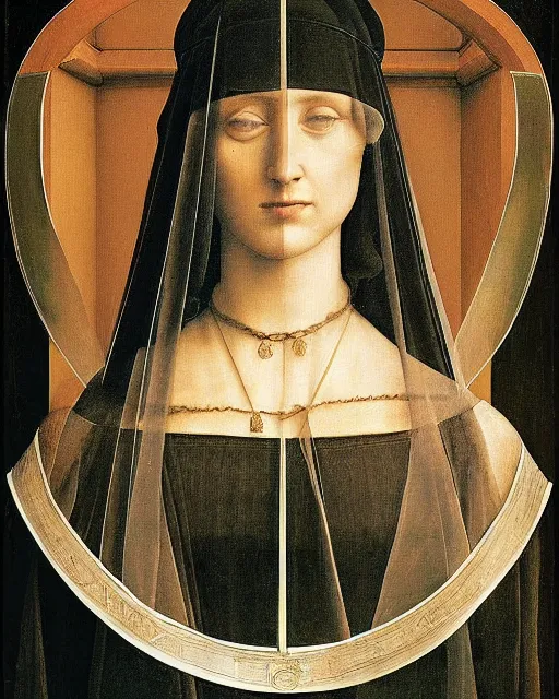 Image similar to a painting of a woman with a veil on her head, a detailed painting by antonello da messina, behance, pre - raphaelitism, pre - raphaelite, da vinci, fresco