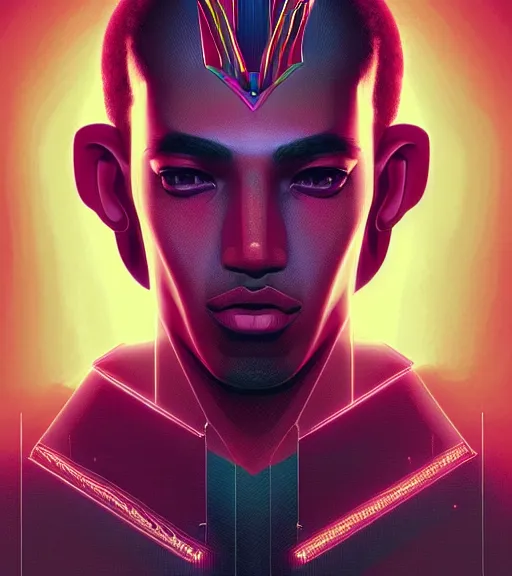 Image similar to symmetry!! egyptian prince of technology, solid cube of light, hard edges, product render retro - futuristic poster scifi, lasers and neon circuits, brown skin man egyptian prince, intricate, elegant, highly detailed, digital painting, artstation, concept art, smooth, sharp focus, illustration, dreamlike, art by artgerm