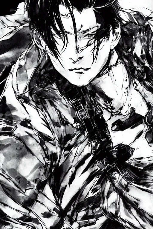 Prompt: Jungkook by Yoji Shinkawa, Shinkawa official manga artwork, black and white