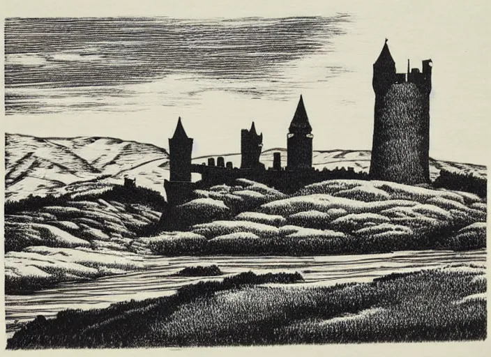 Image similar to a beautiful Wood engraving on paper of The castles of Scotland