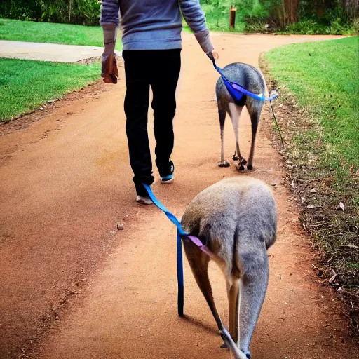 Image similar to Pete Davidson walking a kangaroo, 4k, photorealistic,