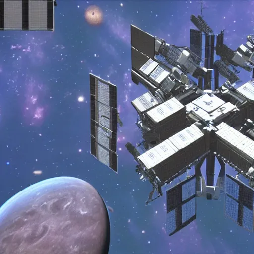 Image similar to a huge space station in for of dodecaedroid in deep space