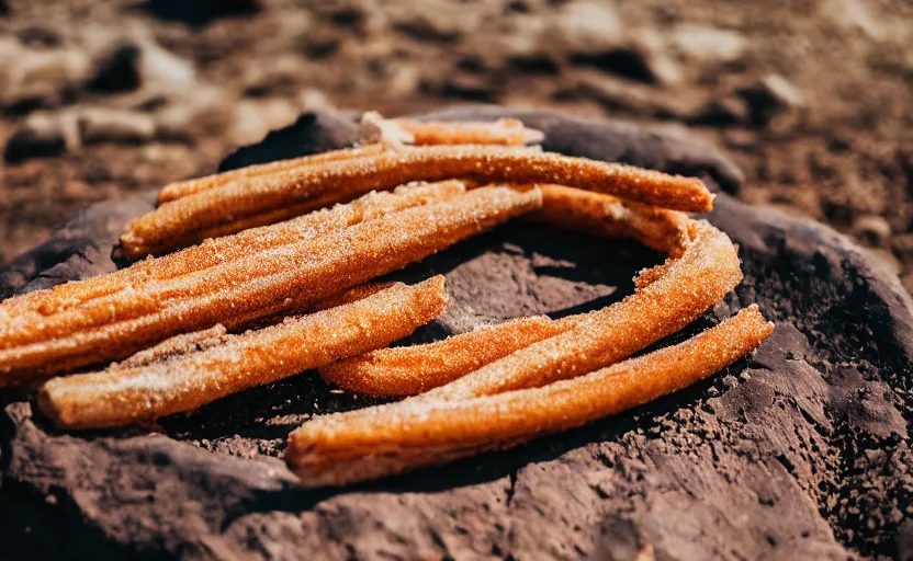 Prompt: a delicious churro in the desert, photography