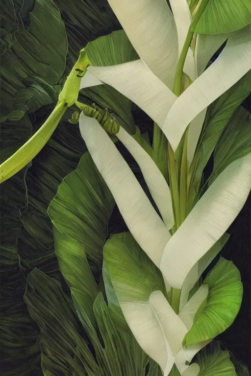 Image similar to ultra realistic illustration, banana plant drawing isolated and closeup, background is white and blank, elegant, highly detailed, digital painting, concept art, smooth, sharp focus, illustration, art by greg rutkowski and alphonse mucha