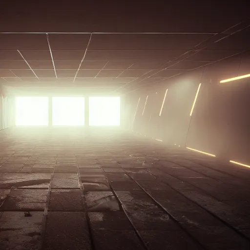 Prompt: futuristic dark and empty room, surreal, atmospheric lighting, octane render, unreal engine, 8 k