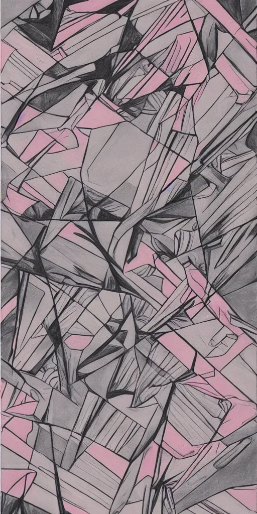 Image similar to a marvel comics painting of graphite with lines in french rose