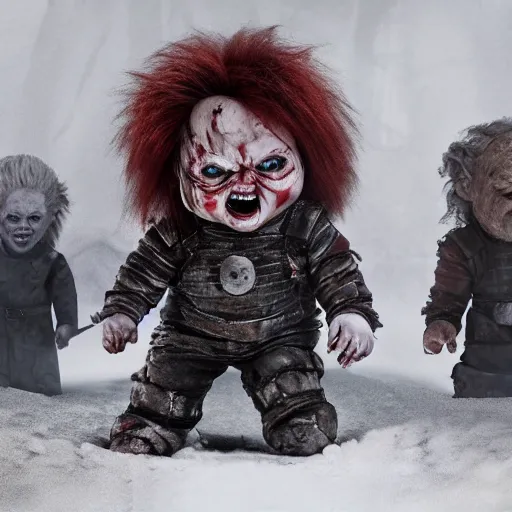 Prompt: screaming chucky doll as the white walkers on game of thrones octane render