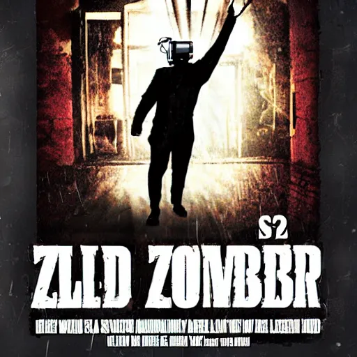 Image similar to old film poster zombie vr, text reads zombie