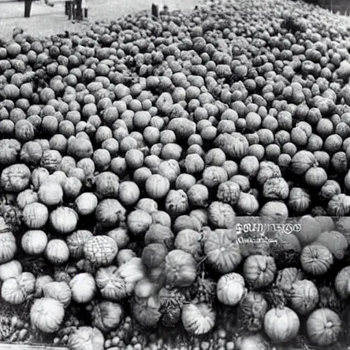 Prompt: watermelons filled the city, 1934 photo