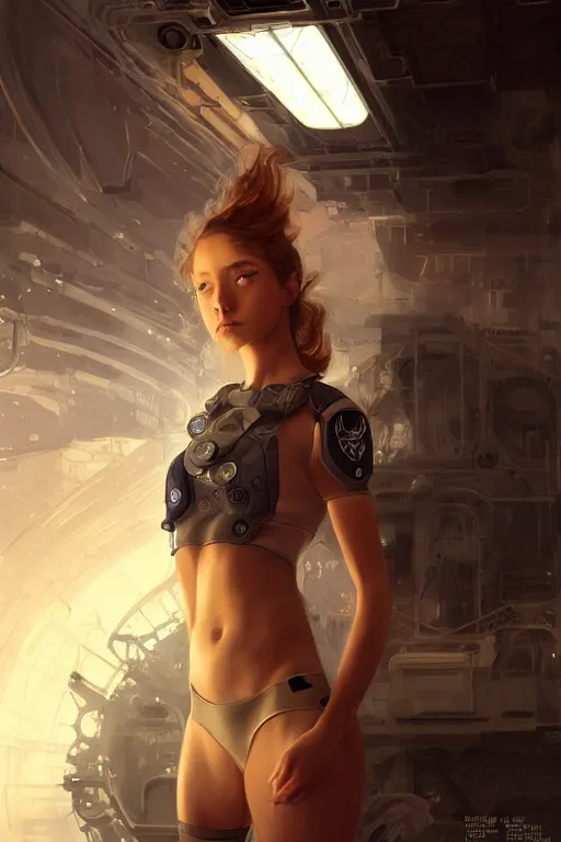 Image similar to portrait futuristic beautiful army navy Girl, at inside of a future submarine, ssci-fi, fantasy, intricate, very very beautiful, elegant, human anatomy, neon light, highly detailed, digital painting, artstation, concept art, soft light, hdri, smooth, sharp focus, illustration, art by tian zi and craig mullins and WLOP and alphonse mucha