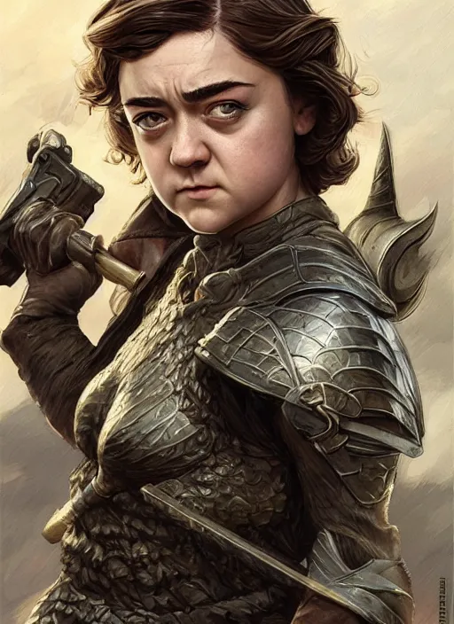 Image similar to angry Maisie Williams leading the charge as a ruggedly muscled handsome heroine, intricate, elegant, highly detailed, centered, digital painting, artstation, concept art, smooth, sharp focus, illustration, artgerm, donato giancola, Joseph Christian Leyendecker, WLOP, Artgerm