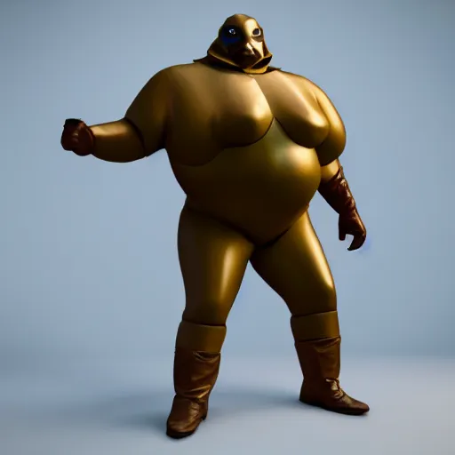 Image similar to Goose-Man, Cheesy supervillain, poorly made costume, overweight, skintight costume, high quality, unreal engine 5 render, high quality render, octane render, photo realistic,