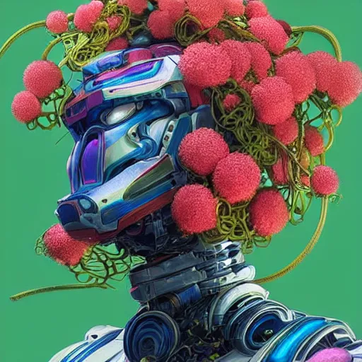 Prompt: colourful vfx art - portrait of mecha robot wrapped in flowers & vines, art by hsiao - ron cheng & james jean, volumetric light, colourful, sharp, detailed, digital painting, illustration, illustration, highly detailed, intricate detail, unreal engine, octae render, pinterest, behance, art station,