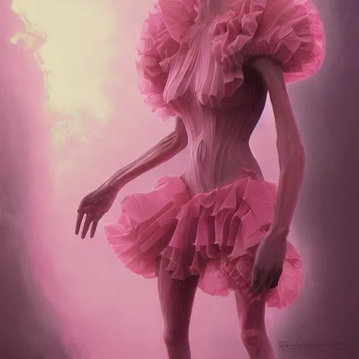 Prompt: female Sonic wearing an attractive frilly pink dress, painted by Zdzisław Beksiński, expressive beautiful painting, award winning, trending on artstation, deviantart, mastercraft, raytraced, detailed, high quality, key visual, sharp, backlit, gorgeous lighting, HDR, ultrahd, 4k, 8k, ultra-high resolution