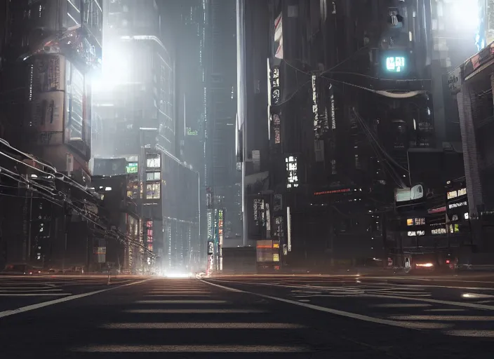 Image similar to solarpunk scifi scene of tokyo mixed with san francisco at night, artstation, very detailed,, ambient occlusion, volumetric light, atmospheric haze, unreal engine, hyper realism, realistic shading, cinematic composition, realistic render, grayish tint, octane render, detailed textures, photorealistic, wide shot