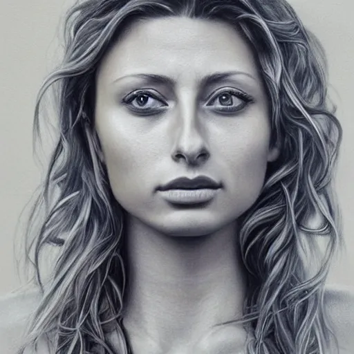 Image similar to pencil art, detailed portrait of aly michalka, intricate, hyper detailed, realistic, oil painting, by yoshitaka amano, cinematic lighting