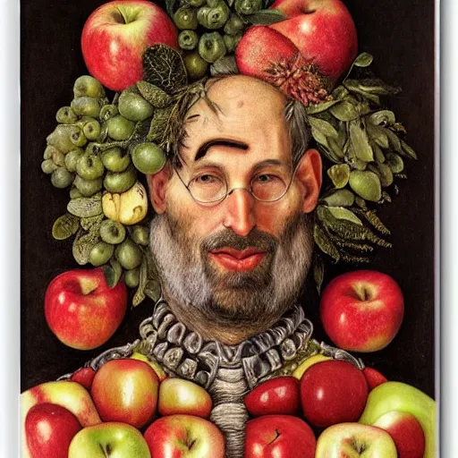 Prompt: giuseppe arcimboldo, steve jobs, apples