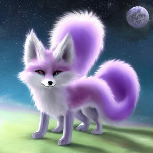 Image similar to fantasy.. lilac fox with a long fluffy, shiny coat. milky way. very excellent very accurate picture