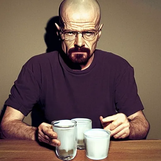 Image similar to walter white drinking milk