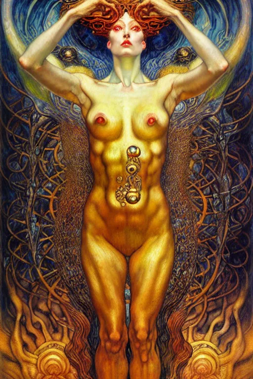 Image similar to Divine Chaos Engine by Karol Bak, Jean Delville, William Blake, Gustav Klimt, and Vincent Van Gogh, symbolist, visionary