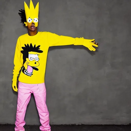 Prompt: playboi carti wearing Bart Simpson\'s outfit