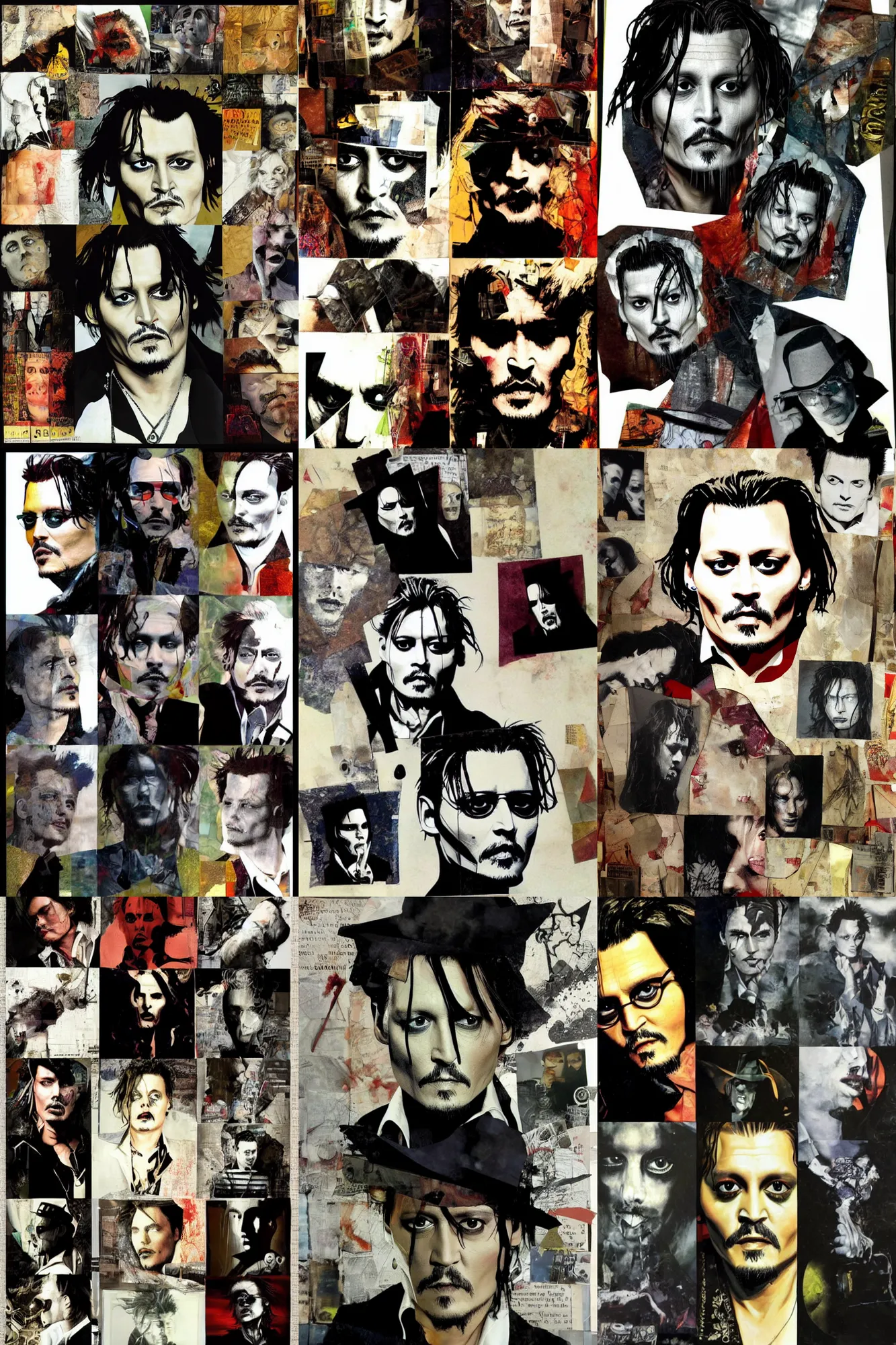 Prompt: Johnny Depp, multi-material collage by Dave McKean