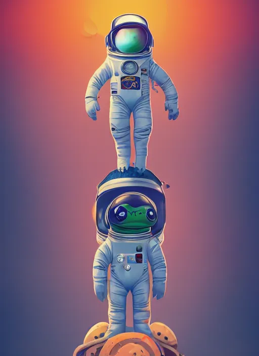 Prompt: a portrait of an astronaut frog standing top of the earth, au naturel, hyper detailed, digital art, trending in artstation, cinematic lighting, studio quality, smooth render, unreal engine 5 rendered, octane rendered, art style by kurzgesagt and nixeu and ian sprigger and wlop and krenz cushart