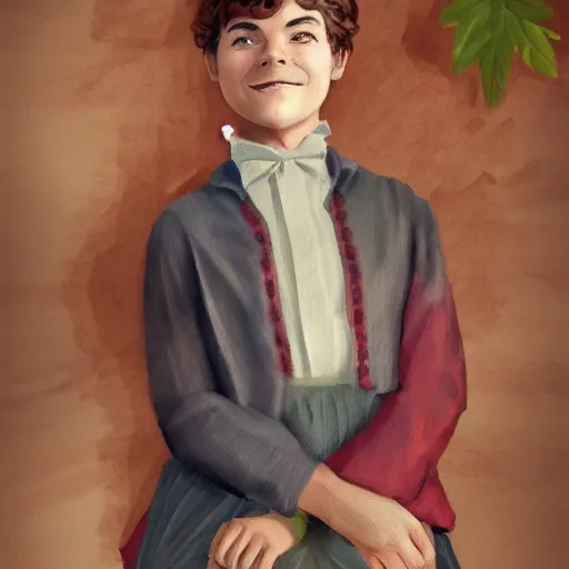 Image similar to Gilbert Blythe from anne with an e as college students, digital art