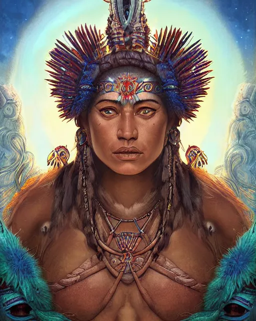 Image similar to digital painting of ixchel, mayan chief god, ruler of heaven of night and day, by filipe pagliuso and justin gerard, symmetric, fantasy, highly detailed, realistic, intricate, portrait, sharp focus, tarot card