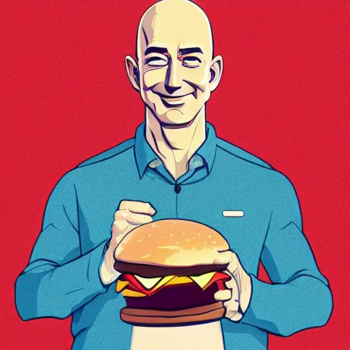 Prompt: jeff bezos eating a hamburger clean cel shaded vector art. shutterstock. behance hd by lois van baarle, artgerm, helen huang, by makoto shinkai and ilya kuvshinov, rossdraws, illustration