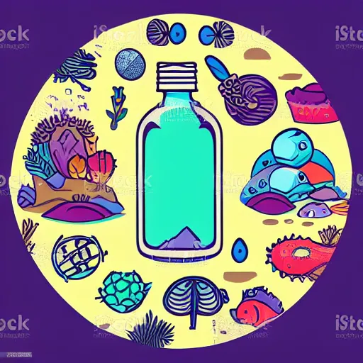 Image similar to Ecosystem in a bottle, sticker, highly detailed, colorful, illustration, drama, smooth and clean vector curves, no jagged lines, vector art, smooth