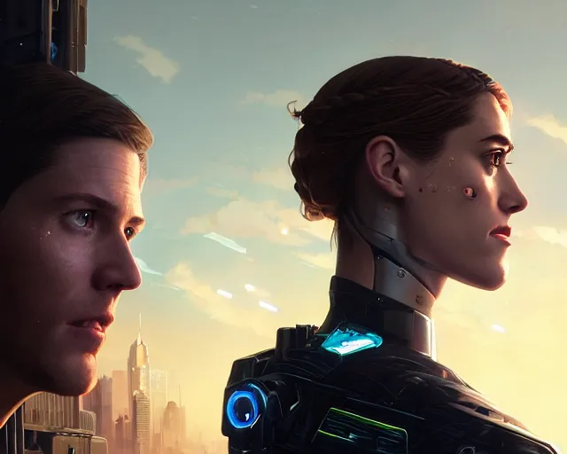 Image similar to highly detailed portrait of allison williams as an android, in detroit : become human, stephen bliss, unreal engine, fantasy art by greg rutkowski, loish, rhads, ferdinand knab, makoto shinkai and lois van baarle, ilya kuvshinov, rossdraws, tom bagshaw, global illumination, radiant light, detailed and intricate environment