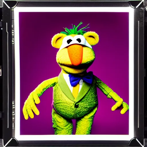 Image similar to studio portrait still of muppet!!!!! basquiat!!!!!! as a muppet muppet as a muppet, 8 k, studio lighting, key light, polaroid photo,