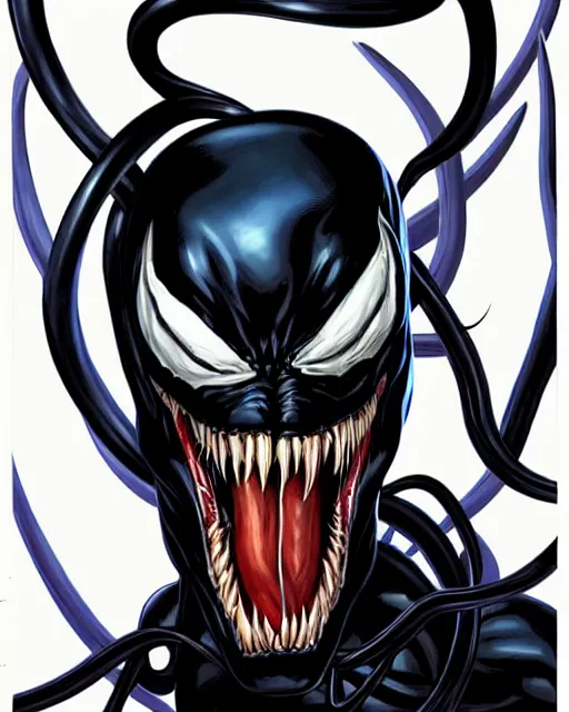 Image similar to a portrait of Venom by Clayton Crain, Javier Garron and Gerardo Sandoval